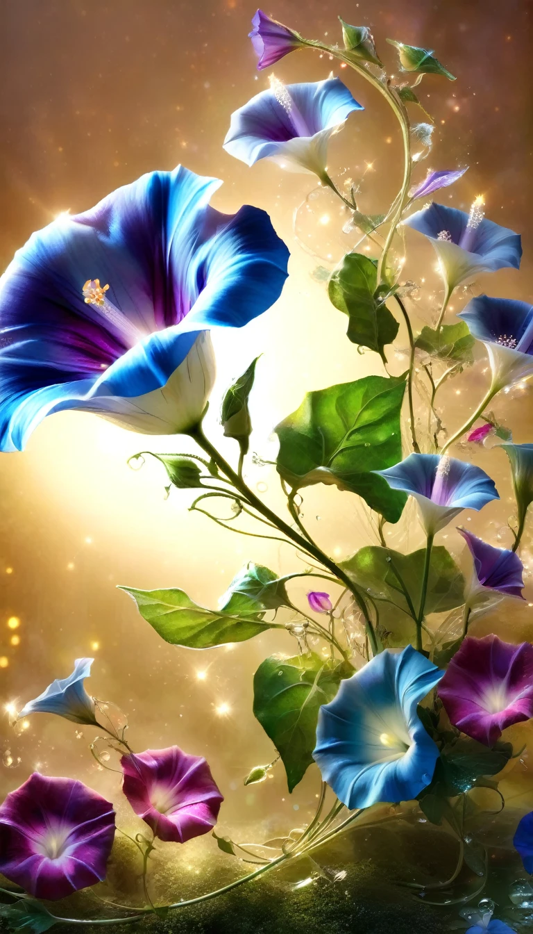 Made by AIS-RCN, 8K Photo, "words, Glass-coated morning glory flower, Glossy flowers, Jump out of the light, Transform your thoughts into delicate works of art.", Supple, Spotlight