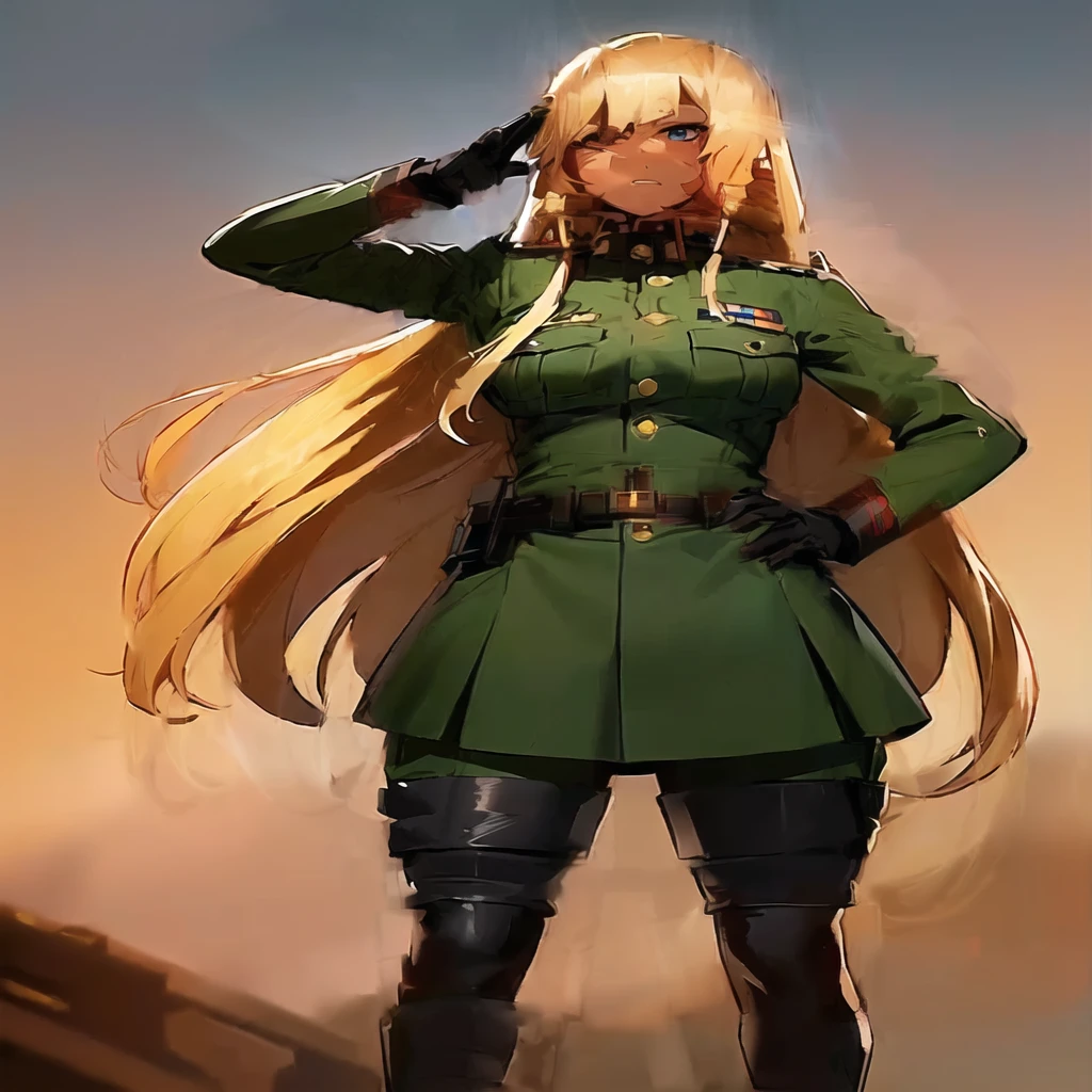 anime girl in military uniform with a gun in her hand, soldier girl, from girls frontline, military girl, cushart krenz, cushart kenz, female anime character, infantry girl, blonde anime girl with long hair, anya from spy x family, fujita goro!, mechanized soldier girl, cushart krenz key art feminine