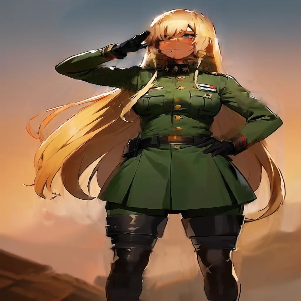 anime girl in military uniform with a gun in her hand, soldier girl, from girls frontline, military girl, cushart krenz, cushart kenz, female anime character, infantry girl, blonde anime girl with long hair, anya from spy x family, fujita goro!, mechanized soldier girl, cushart krenz key art feminine