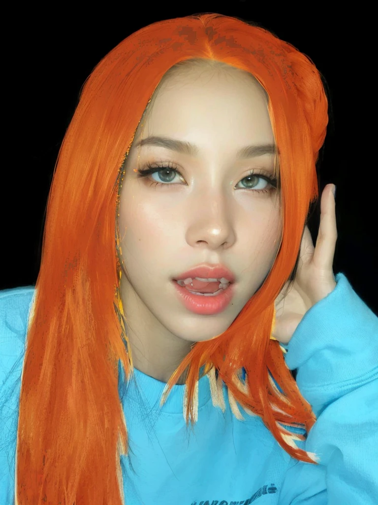 arafed woman with pelo naranja and a blue shirt posing for a picture, she has long redpelo naranja, ava max, ella tiene el pelo largo y castaño anaranjado, pelo naranja, portrait of jossi de blackpink, CL, bright pelo naranja, jossi de blackpink, cabello naranja brillante, long pelo naranja, sun yunjoo, very long pelo naranja, bella poarch