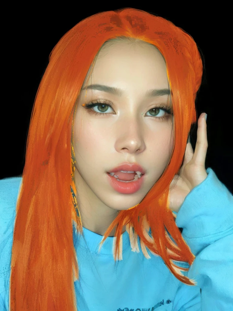arafed woman with pelo naranja and a blue shirt posing for a picture, she has long redpelo naranja, ava max, ella tiene el pelo largo y castaño anaranjado, pelo naranja, portrait of jossi de blackpink, CL, bright pelo naranja, jossi de blackpink, cabello naranja brillante, long pelo naranja, sun yunjoo, very long pelo naranja, bella poarch