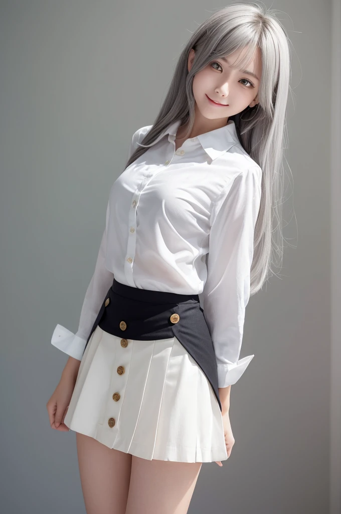 Girl with long white hair shows panties under skirt