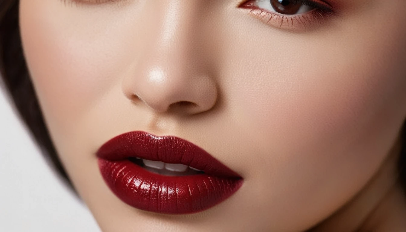 a gentle kiss, evil smiley mouth, Dark red lips, glossy lips, Woman face close up, Fashion lipstick, kiss icon, Girl cosmetics,