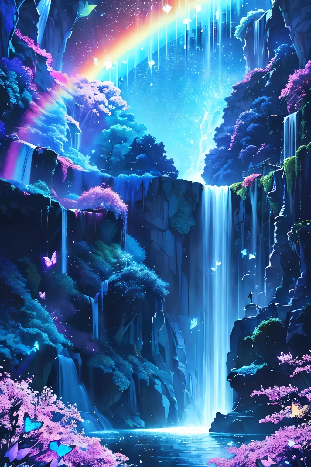 a waterfall with butterflies flying over it and a full moon in the background, cascading iridescent waterfalls, bioluminescent waterfall, nebula waterfalls, alien waterfall, galactic waterfalls, rainbow river waterfall, beautiful stunning waterfall, waterfall(beautiful, floating waterfalls, stunning waterfall, rainbow fireflies, magical colors and atmosphere, glowing water, waterfall!!!!!, ethereal rainbows
a waterfall with butterflies flying over it and a full moon in the background, concept art by Lisa Frank, tumblr, fantasy art, cascading iridescent waterfalls, bioluminescent waterfall, nebula waterfalls, alien waterfall, galactic waterfalls, rainbow river waterfall, beautiful stunning waterfall, waterfall(beautiful, floating waterfalls, stunning waterfall, rainbow fireflies
