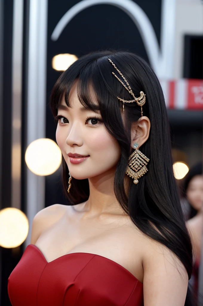 Korean black hair girl Tiffany Co red carpet pretty majestic wearing expensive accessories 