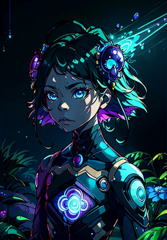 portrait | wide angle shot of eyes off to one side of frame, lucid dream-like woman, looking off in distance ::8 style | daydreampunk with glowing skin and eyes, styled in headdress, beautiful, she is dripping in neon lights, very colorful blue, green, purple, bioluminescent, glowing ::8 background | forest, vivid neon wonderland, particles, blue, green, purple ::7 parameters | rule of thirds, golden ratio, assymetric composition, hyper- maximalist, octane render, photorealism, cinematic realism, unreal engine, 8k