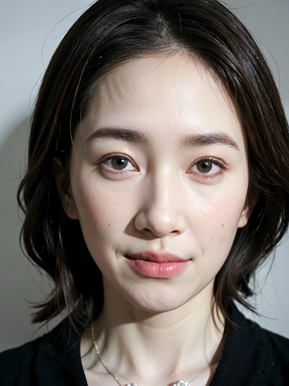 (8K, best quality, masterpiece:1.2),(Practical, Photo-realistic:1.37),Extremely detailed, ((1 girl)),A 40-year-old woman,(indifferent:1.15),(Residence),Beautiful and delicate eyes,(Medium length:1.2),Positive face,ID photo,Weird atmosphere
