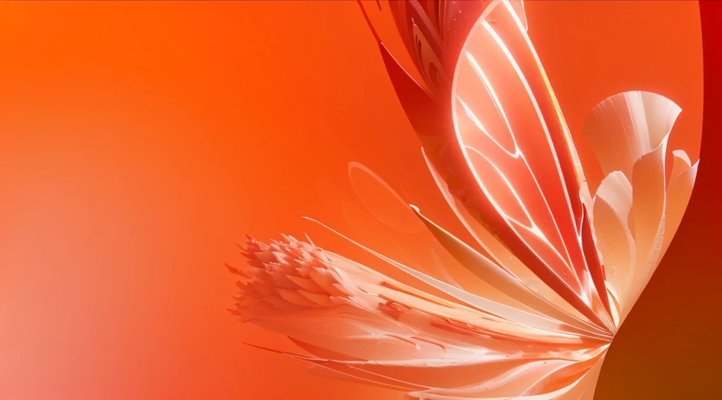 This is a close up of flowers against a red background, Energetic, Energetic的Orange background, Orange background, Cinema 4d colorful rendering, rendered in cinema4d, Rendering in Cinema 4D, Smooth lines, Widescreen screenshot, Abstract 3d artwork, 3D fractal background, Cinema 4D Art, Orange spike halo in motion