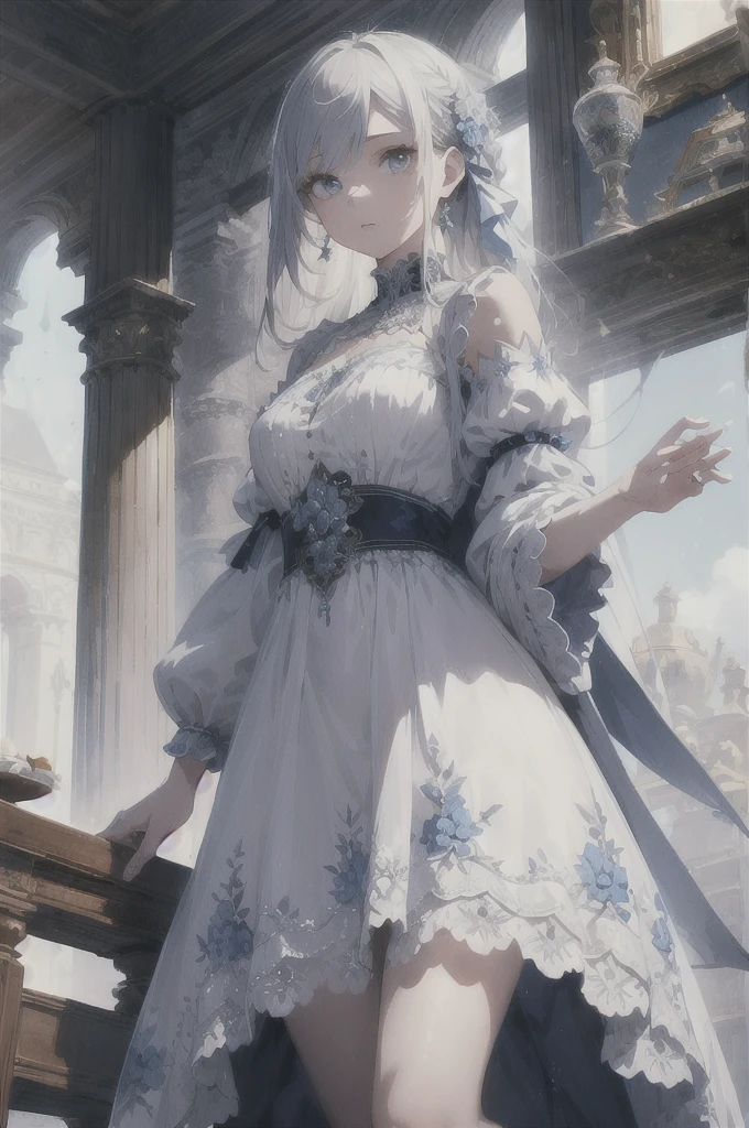 Absurd, High resolution, Very detailed, (One Girl:1.3),
break
, Beautiful embroidery images design on canvas white long dress, Shades of sky blue,supernatural,Different world,Super detailed,Great decoration, Bright lighting,Bokeh effect.