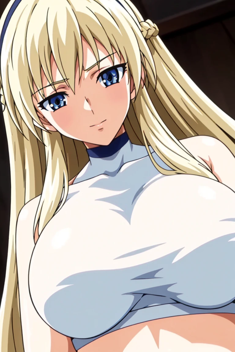 Simple White Background,Standing, at attention,
navel,halterneck,crop top,bare shoulders,
bangs,blonde hair,hair between eyes, hairband, long hair,Blue_Eyes,
1 girl, 20yo,Young female,Beautiful Finger,Beautiful long legs,Beautiful body,Beautiful Nose,Beautiful character design, perfect eyes, perfect face,expressive eyes,perfect balance,
looking at viewer,(Focus on her face),closed mouth, (innocent_big_eyes:1.0),Light_Smile,
official art,extremely detailed CG unity 8k wallpaper, perfect lighting,Colorful, Bright_Front_face_Lighting,shiny skin,
(masterpiece:1.0),(best_quality:1.0), ultra high res,4K,ultra-detailed,
photography, 8K, HDR, highres, absurdres:1.2, Kodak portra 400, film grain, blurry background, bokeh:1.2, lens flare, (vibrant_color:1.2),professional photograph,
(Beautiful,large_Breasts:1.4), (beautiful_face:1.5),(narrow_waist),