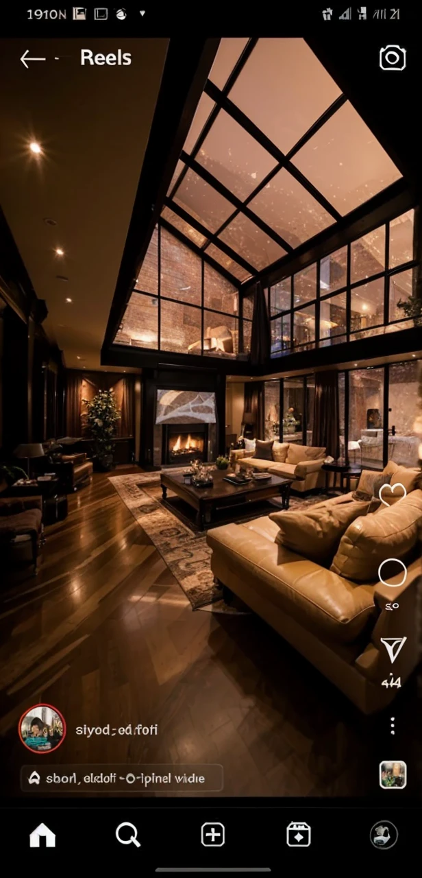 Double void and floor-to-ceiling window luxury cozy living room with a fire place