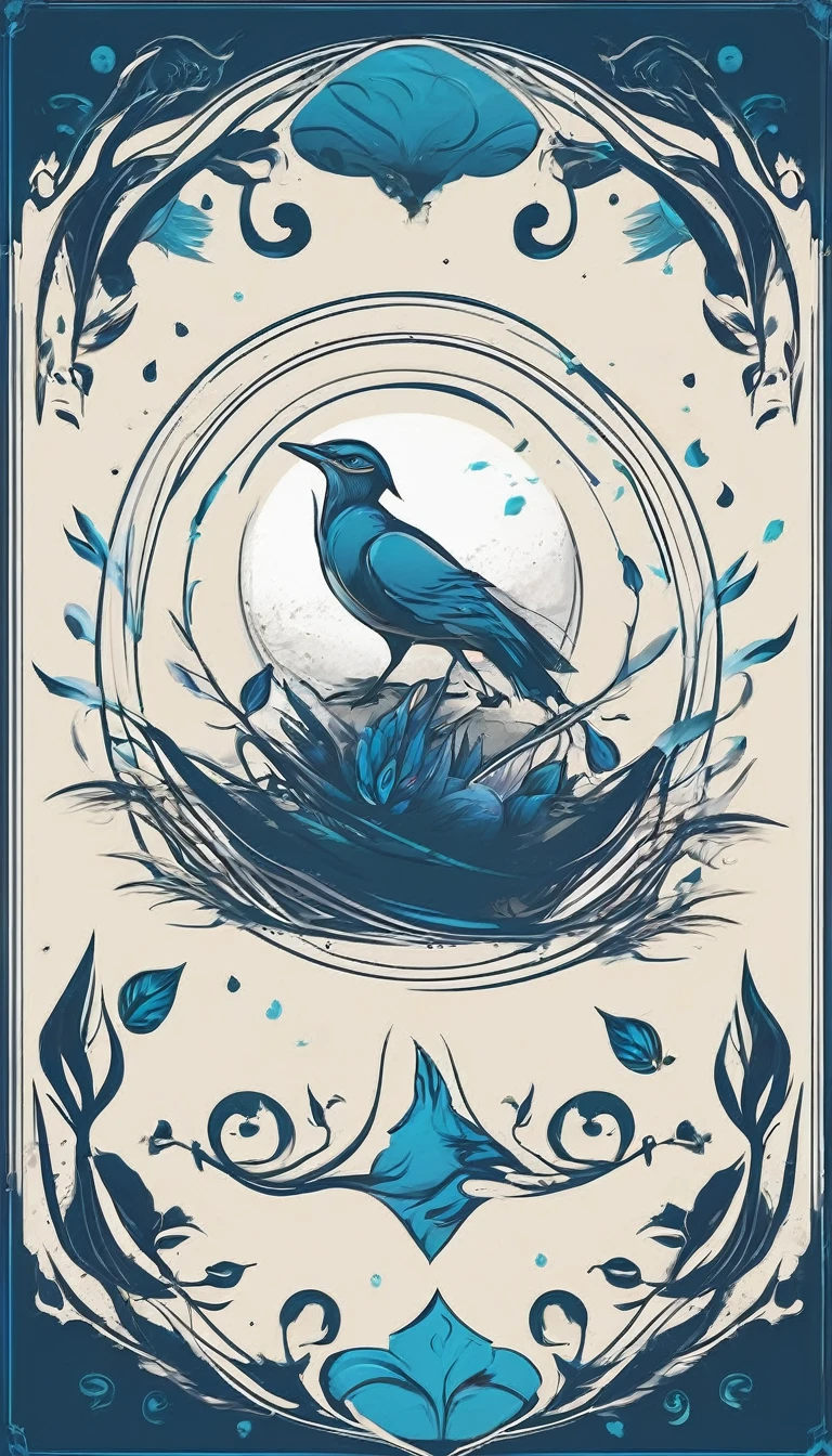 Create a minimalistic, simple, fantastic, easy to understand, logo design for an upcoming Fantasy Role Playing Game called " Penamemoria". The game is about a world full of bird and feathers. A boy enters that world and discovers his true artistic identity. Create a logo design that transmits the essence of this videogame. It´s a fantasy game, with fantasy elements. Create the logo in the center and a fantasy theme as background. Use the colours blue, white, yellow in the logo. The logo design must convey a sense of fantasy, dreams and music. Must convey a feeling of being a true Dreamer