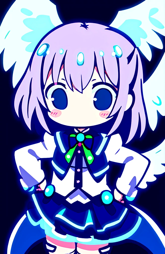 little girl, angel wings, neon lights, chibi