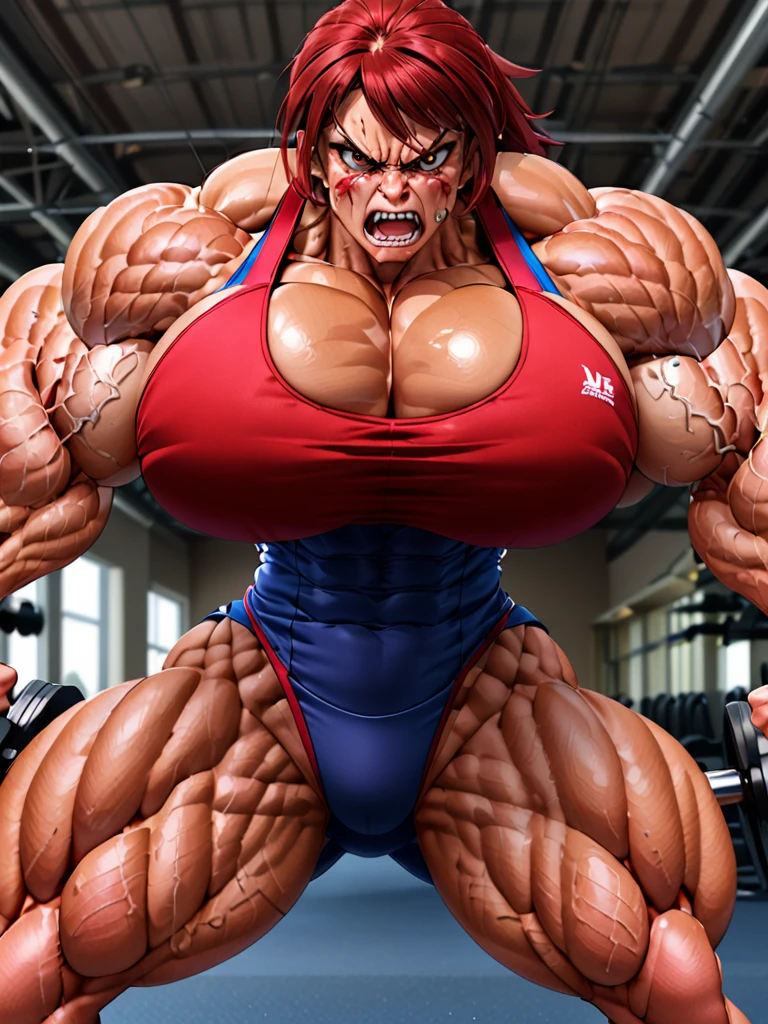 Muscle woman traning with anger