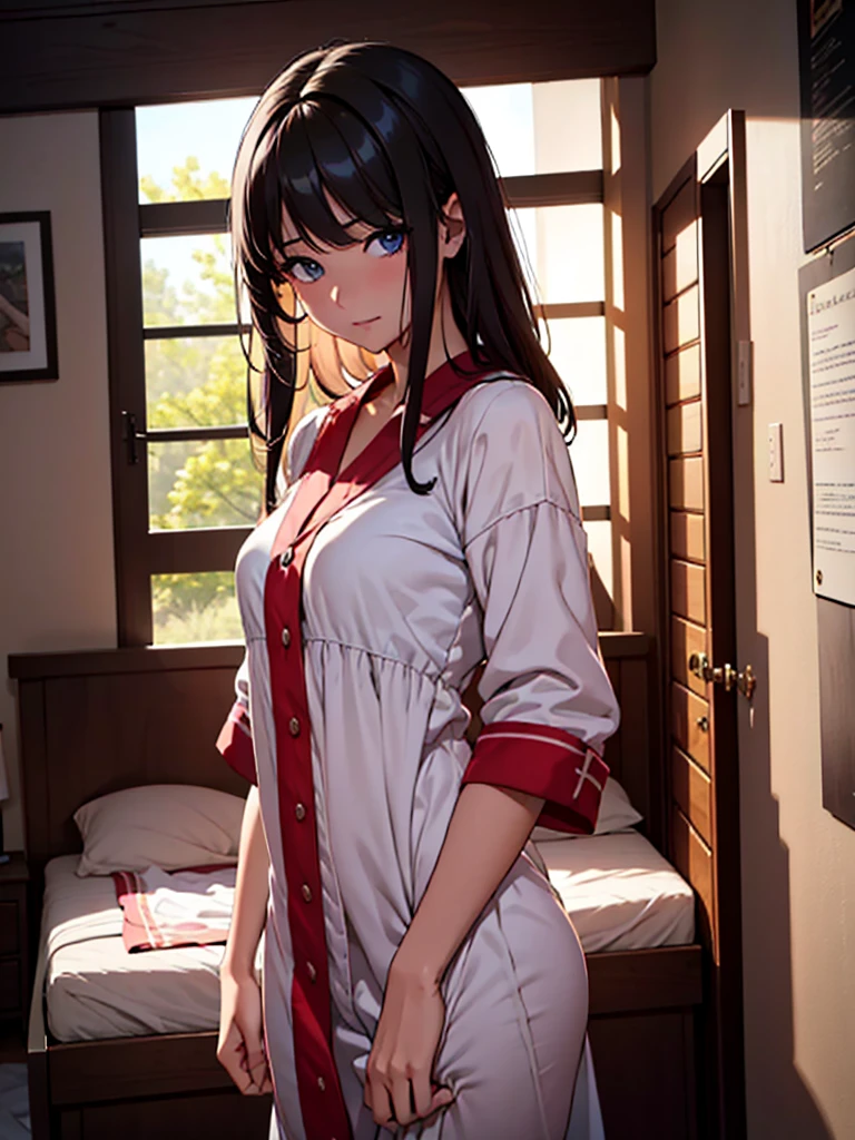 (masterpiece、top-quality、hight resolution、Unity 8k Wallpaper、extremely details CG:1), We capture a woman who has just been discovered to be a call girl by a man she is familiar with. Despite the awkward situation, she tries to remain calm and professional. She speaks with a mixture of resignation and determination." I'm a man, you know, and I want to have sex with a woman! ...Let's fuck my pussy!" The setting is a dimly lit room, and the focus is on her efforts to maintain her attitude as a sex worker, even though she is nervous about the fact that she is about to have sex with someone she knows. nsfw, A woman with a resigned smile, her eyes reflecting a sense of defeat. ((Nightgown))