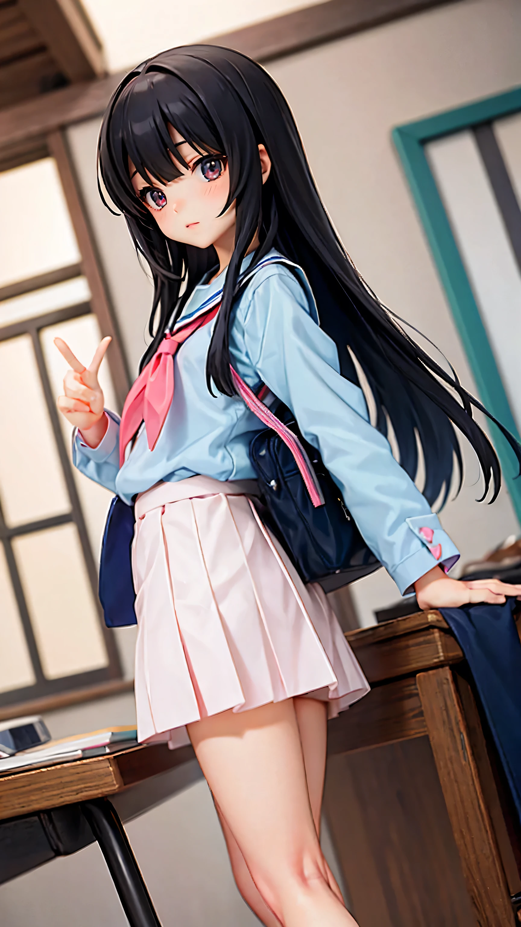 、Lolicon elementary school student、Long Hair、Low - Angle