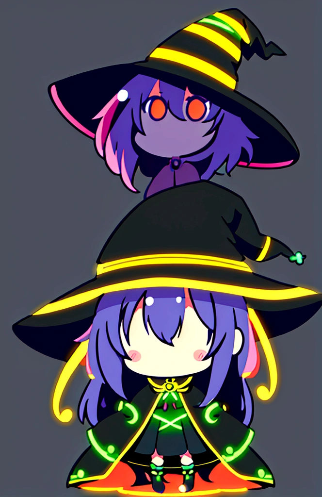 girl, witch hat, neon lights, chibi