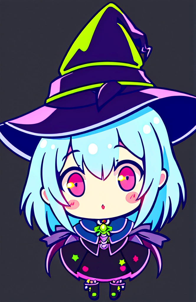 ***********, witch hat, neon lights, chibi