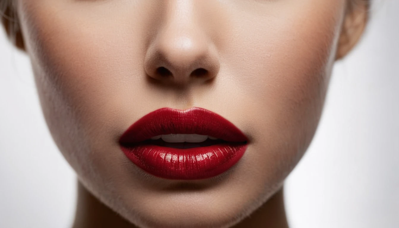 a gentle kiss, Cruel Smirk, Dark red lips, glossy lips, Focus only on the mouth, Woman mouth close up, from front
