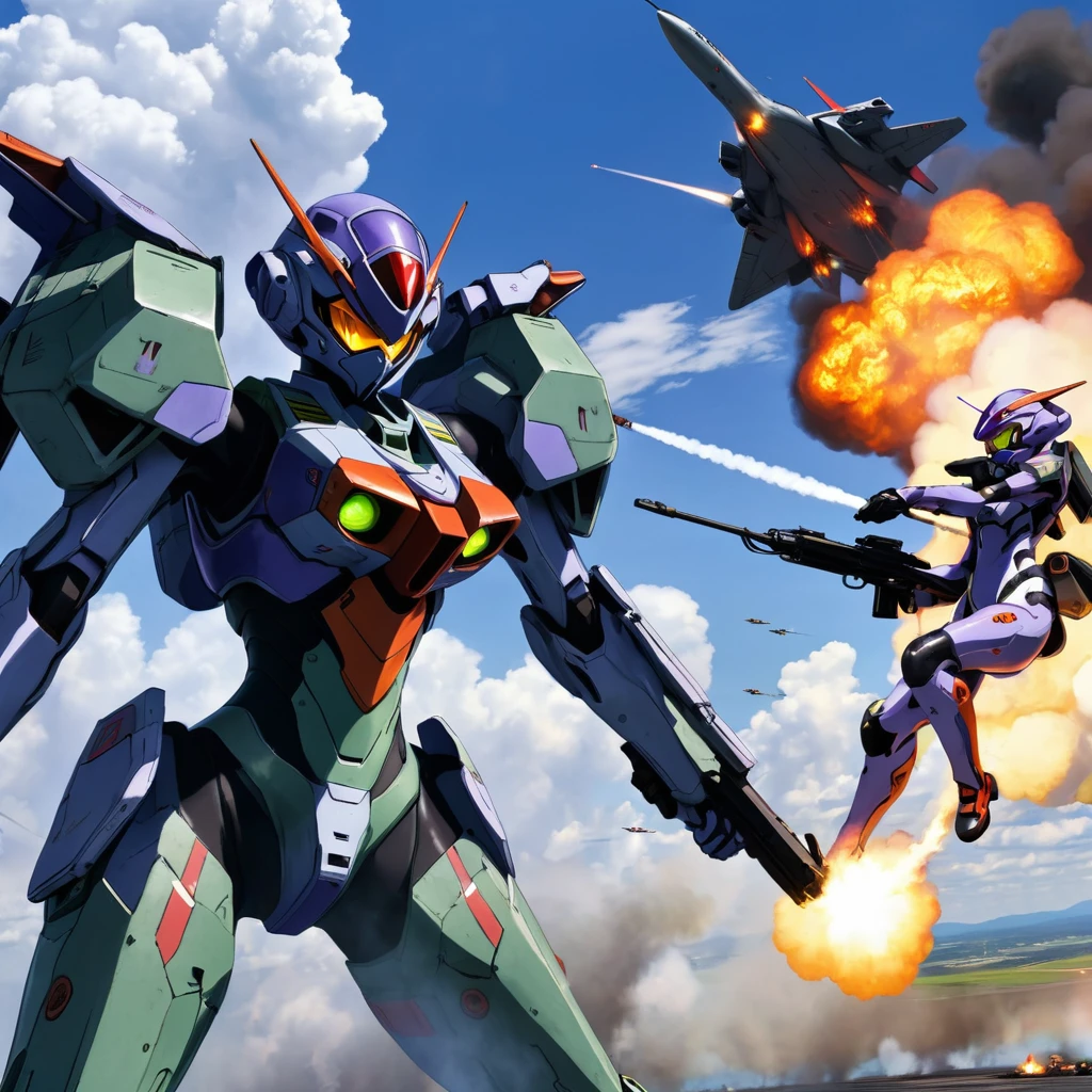 War Combat Future Soldiers Female Soldiers Fire Airplane Bombing Smoke Evangelion Armor