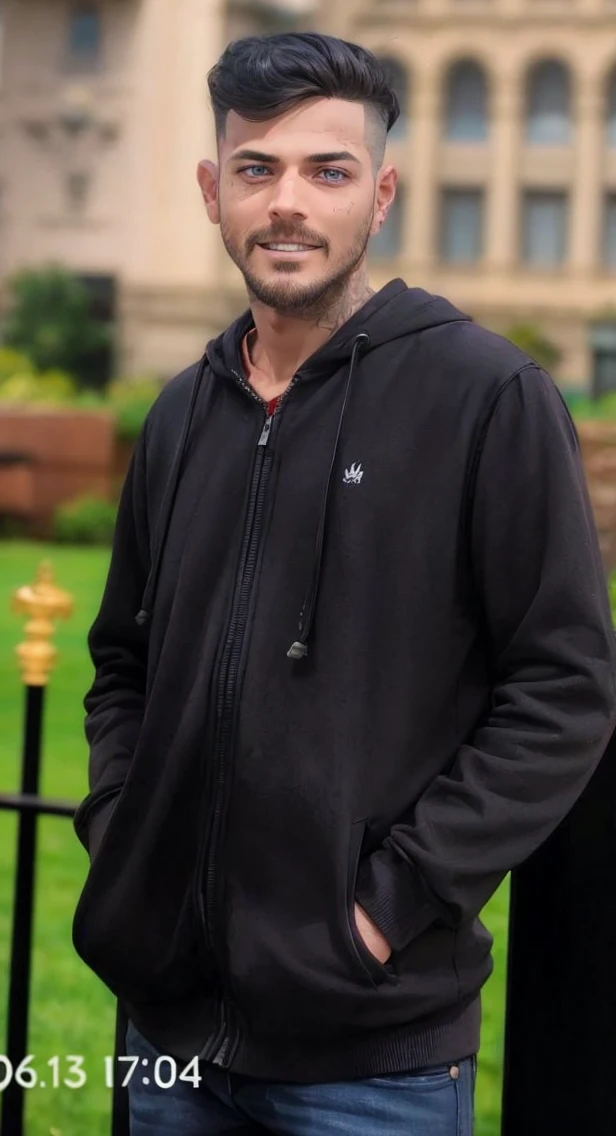 Male in his late twenties, Medium length hair that reaches shoulder length, small beard;, Purple eyes, Dark circle, White skin, cartoon, Wear technology clothing.