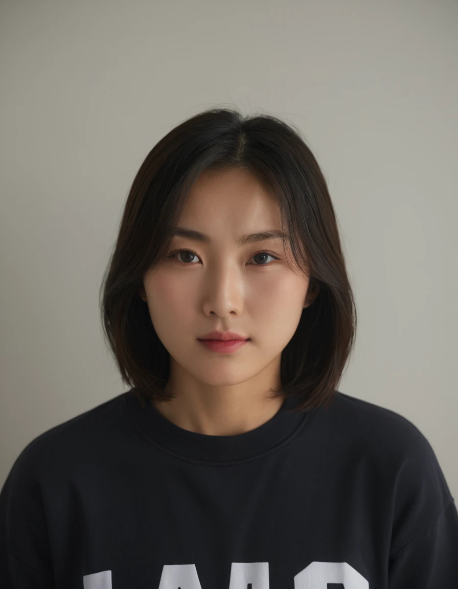 Best Quality, 8k, Masterpiece, (Portrait: 1.3), (photo realistic:1.4), (hyper realistic:1.4), Sharp Focus, looking at viewer, (smoother lighting:1.1), (increase cinematic lighting quality:0.9), realistic lighting, backlighting, light on face, ray trace, (brightening light:1.2), (Increase quality:1.4), sharp detail, (best quality real texture skin:1.4), finely detailed eyes, black_eyes, finely detailed face, 25 year old Korean woman