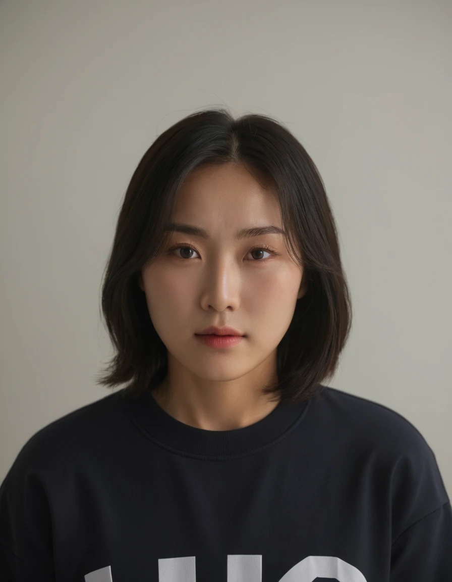 Best Quality, 8k, Masterpiece, (Portrait: 1.3), (photo realistic:1.4), (hyper realistic:1.4), Sharp Focus, looking at viewer, (smoother lighting:1.1), (increase cinematic lighting quality:0.9), realistic lighting, backlighting, light on face, ray trace, (brightening light:1.2), (Increase quality:1.4), sharp detail, (best quality real texture skin:1.4), finely detailed eyes, black_eyes, finely detailed face, 25 year old Korean woman
