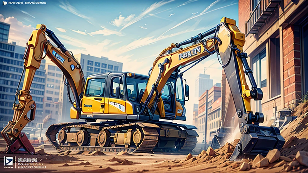 An excavator with top quality on the construction site, Rich details, Perfect image quality,