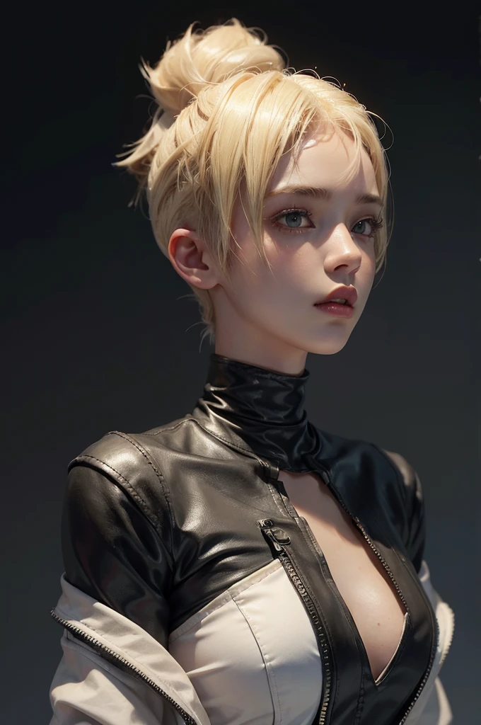 a 20 yo woman, blonde, (hi-top fade:1.3), dark theme, soothing tones, muted colors, high contrast, (natural skin texture, hyperrealism, soft light, sharp)