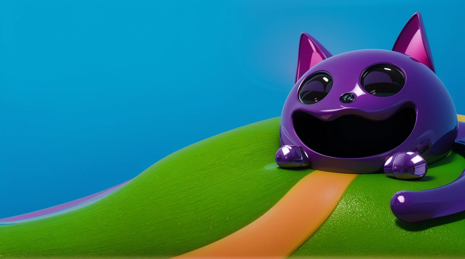 purple plastic glossy texture, smooth 3d model, multiple light sources, rim light, sharp post effects render, (glossy plastic texture with multiple big light p), perfect cgi, smooth silhouette, high intensity refraction, (super glossy plastic material), most beautiful vfx, blue background, plastic refractions, realistic, 4k, high resolution, rim light, photo shoot, commercial photo, profile shot, 4k, rim light, high resolution, 4k, glossy texture, smooth 3d model, multiple light sources, (plastic texture with multiple big light probe refractions), perfect cgi, cgi art created only with gradients, smooth silhouette, high intensity refraction, (super glossy material), most beautiful vfx, blue background, refractions, multiple light sources, rim light, render, perfect cgi, digital art, detailed digital art, reflective, best Purple creature with black eyes and a smile and a pool in its mouth deep children's water pool filled. Create цветной рендеринг zbrush. perfect cgi, cgi art created only with gradients, smooth silhouette, Create ultra sharp skin, high intensity refraction, (plastic material), most beautiful vfx, blue background, plastic refractions, glossy texture, smooth 3d model, multiple light sources, rim light, sharp post effects render, (glossy plastic texture with multiple big light probe refractions), perfect cgi, cgi art created only with gradients, smooth silhouette, high intensity refraction, (plastic material), most beautiful vfx, blue background, plastic refractions