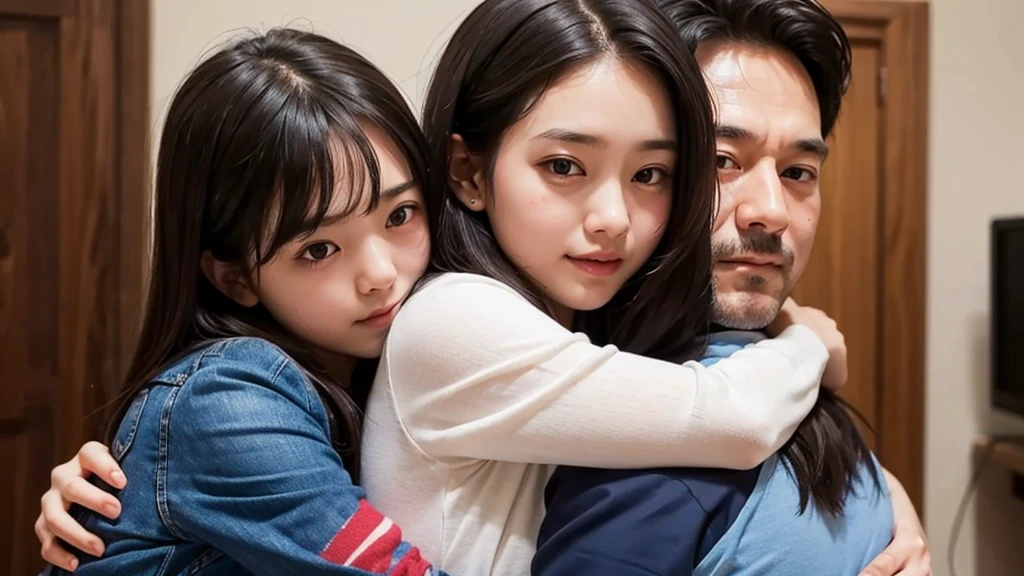 Daughter hugged by father
