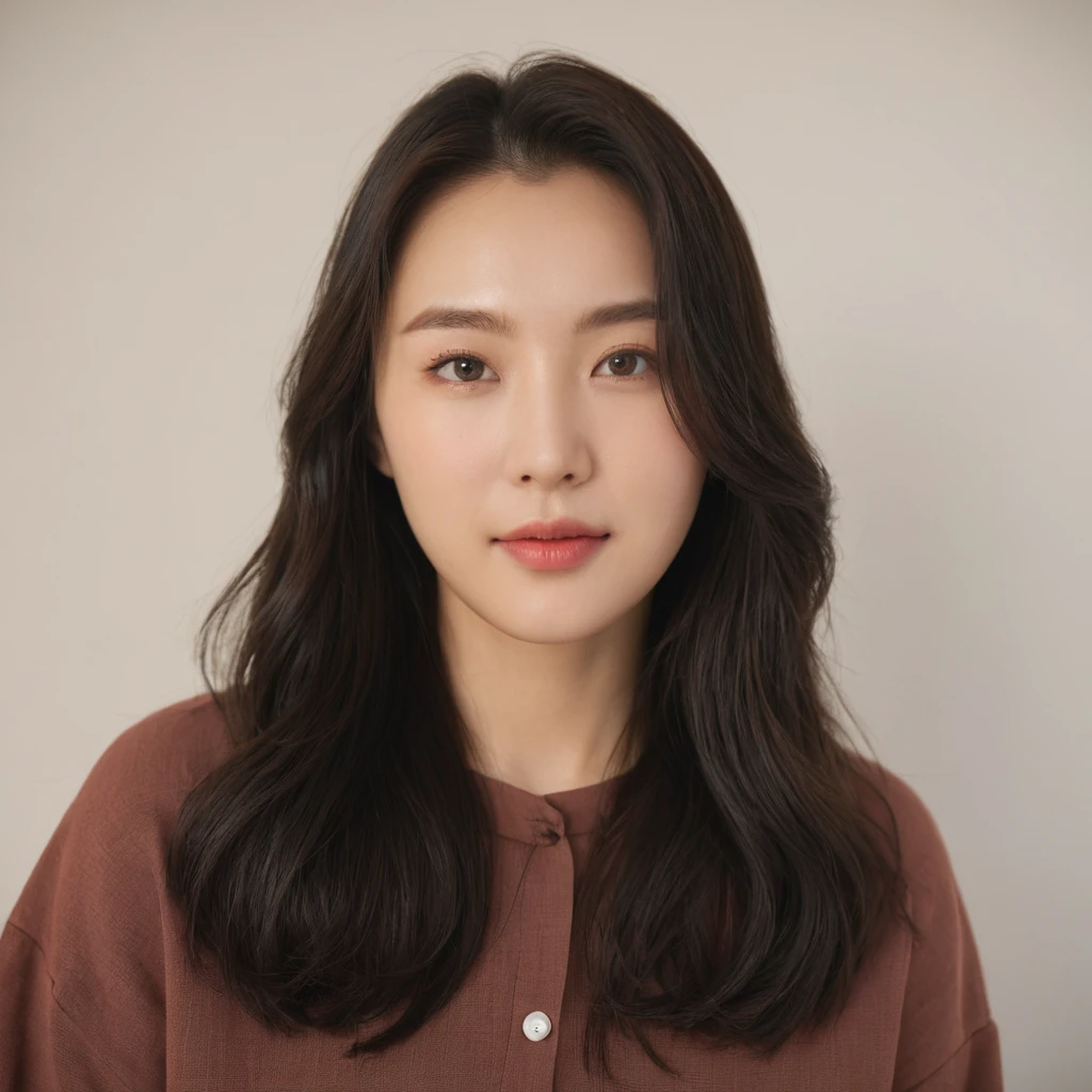 Best Quality, 8k, Masterpiece, (Portrait: 1.3), (photo realistic:1.4), (hyper realistic:1.4), Sharp Focus, looking at viewer, (smoother lighting:1.1), (increase cinematic lighting quality:0.9), realistic lighting, backlighting, light on face, ray trace, (brightening light:1.2), (Increase quality:1.4), sharp detail, (best quality real texture skin:1.4), finely detailed eyes, black_eyes, finely detailed face, 25 year old Korean woman, (white formal_shirt:1.4), (Create an image maintaining the original base model hairstyle:1.5)