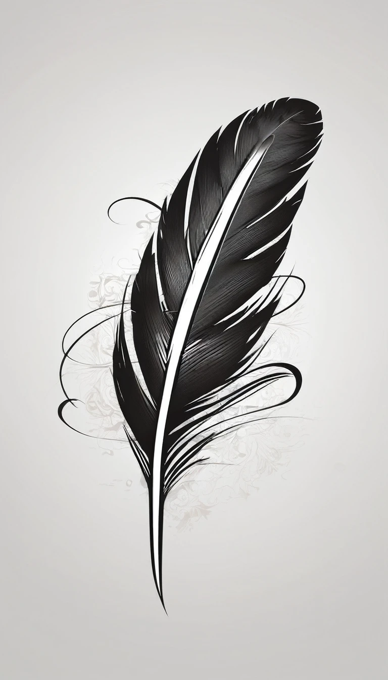 Create a logo design of a special, unique, poetic, minimalistic feather that represents a special creative brand called " Penamemoria". The brand is created by an artist called Rafael Figueiras. The logo must convey the sense of storytelling and music. Must include a boy, one acoustic guitar, a feather and a fantastic bird. Logo design and icon design present and impressed on a white t-shirt.