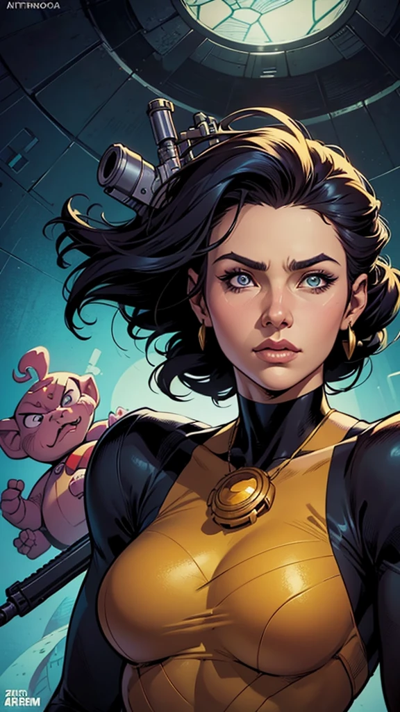 a close up of a cartoon of a woman with a gun, artegerm comic, zenoscope, Chris Moore. artegerm, by Eddie Mendoza, beautiful comic art, in the style artegerm, style ivan talavera and artegerm, artegerm and warren louw, artegerm and lois van baarle
