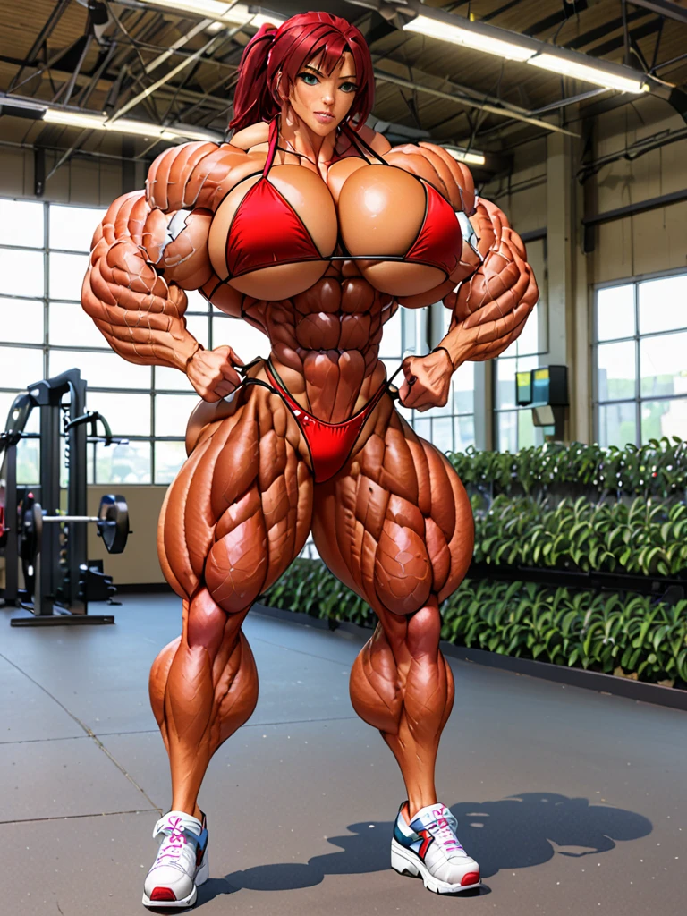 Muscle gaintess woman growth bikini with steel