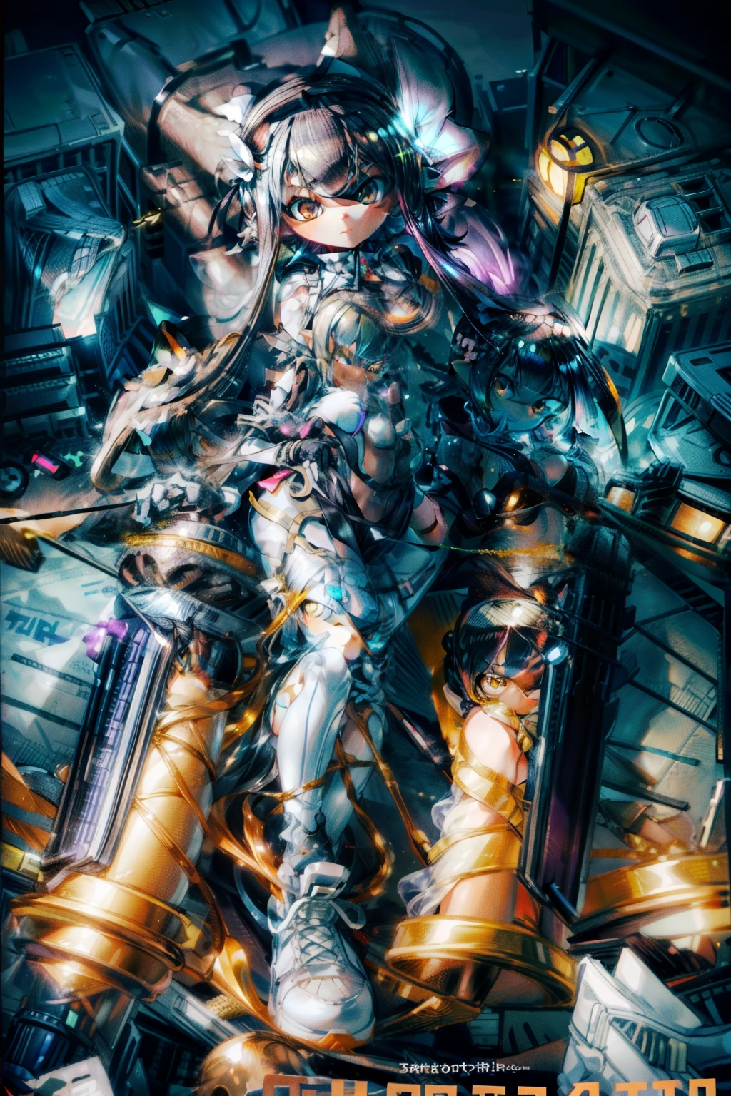 aerial photograph,From above、Giant Splatoon Girl 20,000 feet high,Weight: 1000kg,Waist-length tentacle hair,Gradient colored tentacle hair,Crown,Wearing white sneakers,White punk gloves,Black Lace hose,Pantydecorated with ribbons and stars,Micro Mini Skirt、黑色蕾丝whole body,Standing tall in a small town,Beautiful appearance,Beautiful Face、A slightly thinner face、Golden Eyes、gigantic breast、CleExquisip,quality,8K,高quality,Perfect Proportions, Cinema Lighting,Film Grain,Colors of Fuji,8K,Textured skin,Super Detail,High detail,High resolution,smile,blush、whole body,slender,feather、Real Anime、3d、