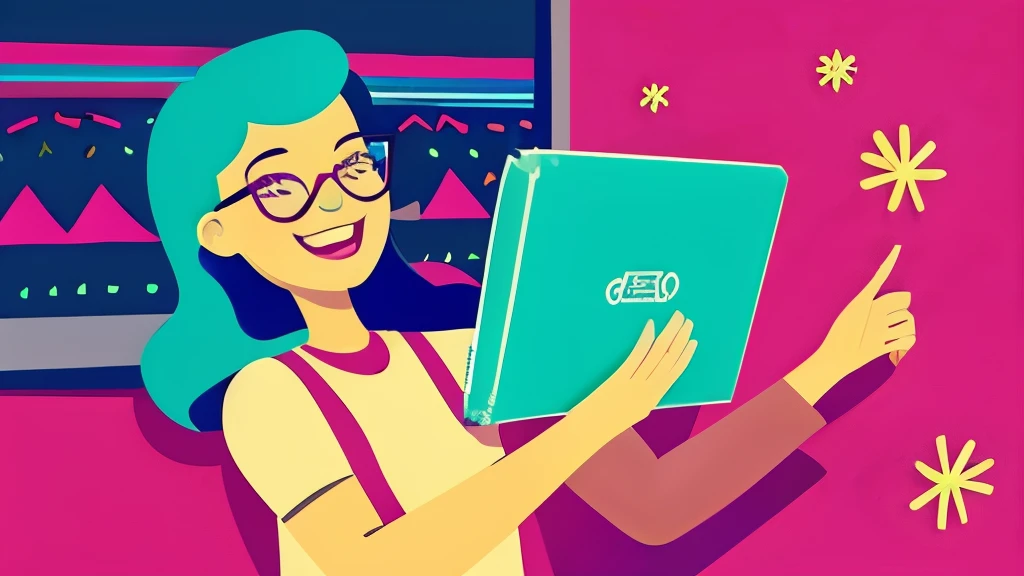 An excited woman having fun Vibrant Holding a laptop in his hand Illustration