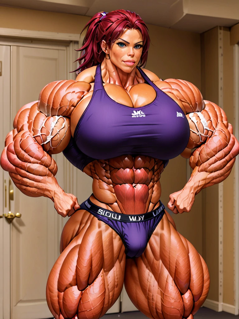 Proud muscle woman comfy underwear 