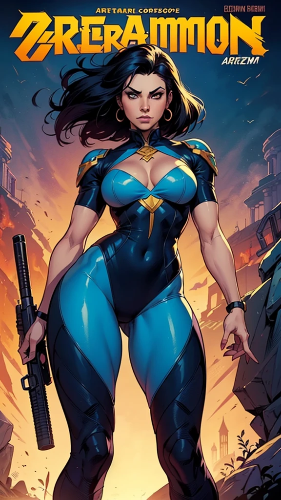 a close up of a cartoon of a woman with a gun, artegerm comic, zenoscope, Chris Moore. artegerm, by Eddie Mendoza, beautiful comic art, not artegerm style, ivan talavera and artegerm style, Artegerm and Warren Louw, artegerm e lois van baarle