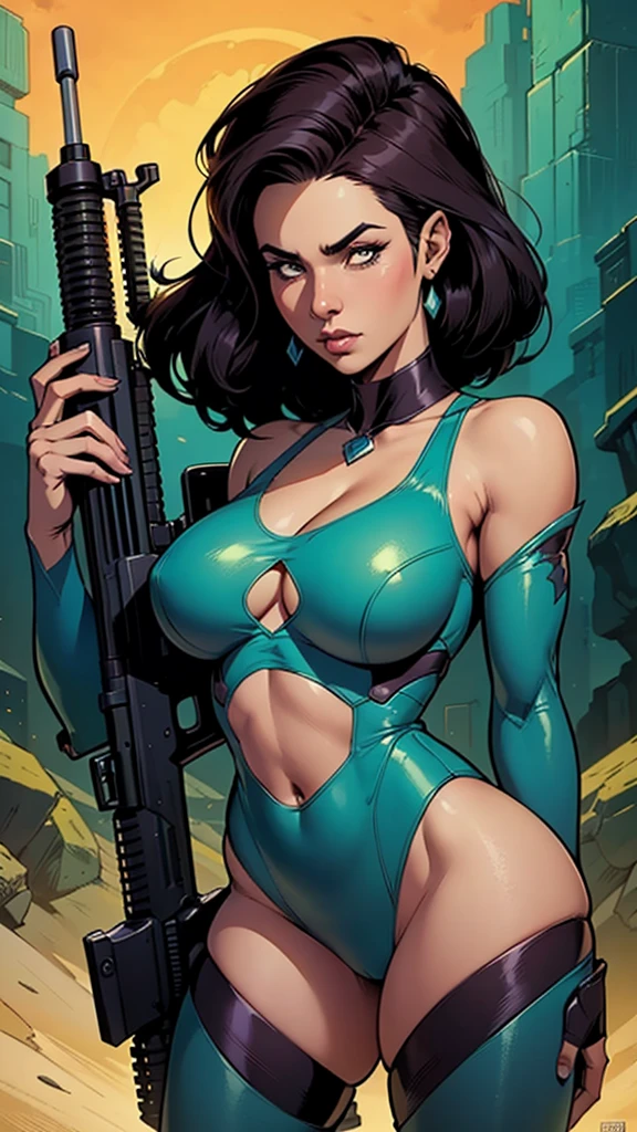 a close up of a cartoon of a woman with a gun, artegerm comic, zenoscope, Chris Moore. artegerm, by Eddie Mendoza, beautiful comic art, not artegerm style, ivan talavera and artegerm style, Artegerm and Warren Louw, artegerm e lois van baarle