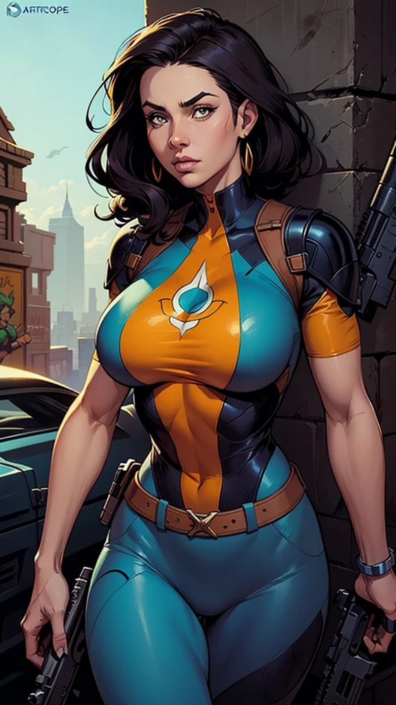 a close up of a cartoon of a woman with a gun, artegerm comic, zenoscope, Chris Moore. artegerm, by Eddie Mendoza, beautiful comic art, not artegerm style, ivan talavera and artegerm style, Artegerm and Warren Louw, artegerm e lois van baarle