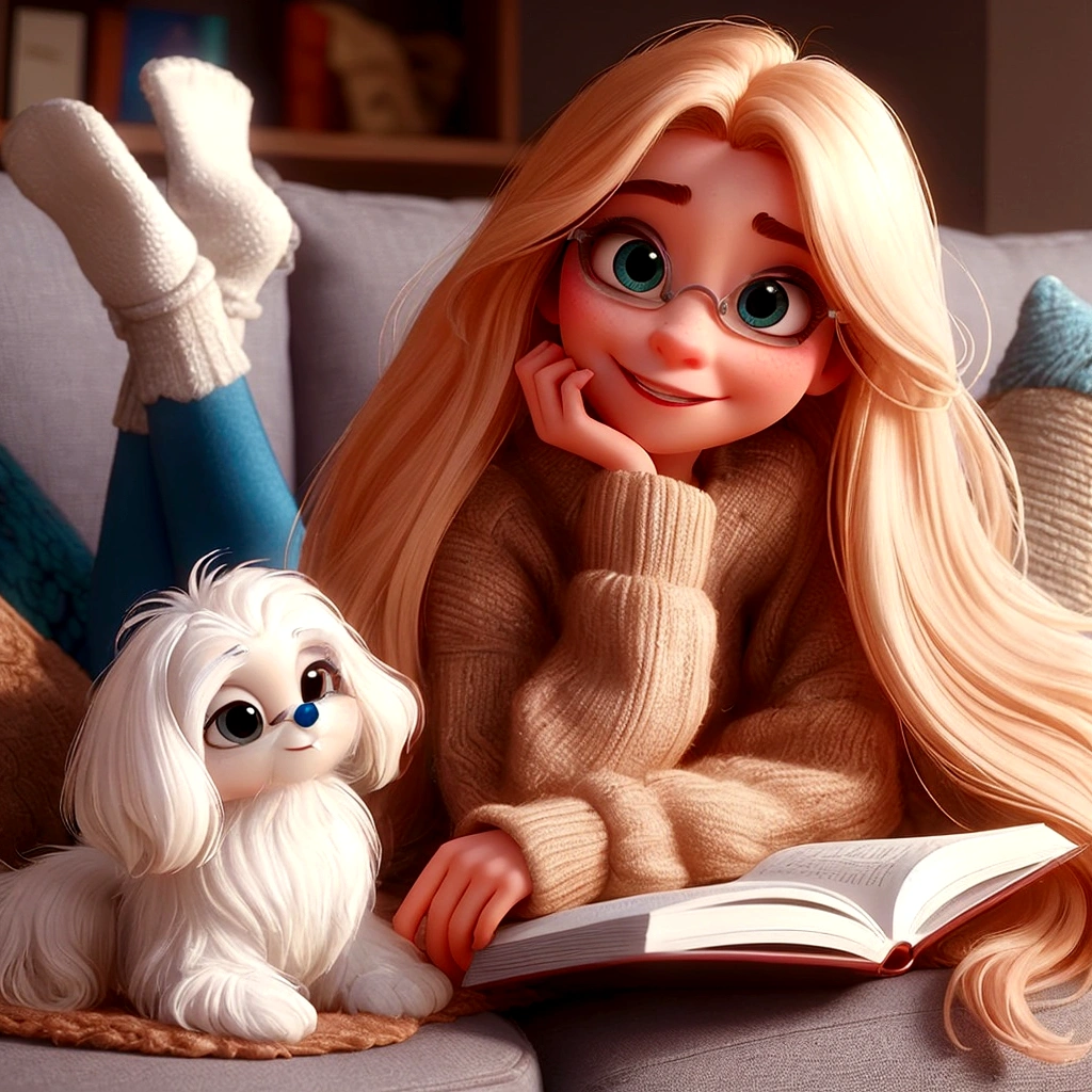 Pixar style image with 3D character white glasses brunette woman short curly hair dancing, Maquiagem Disney,Pescador, bonitinho, sorridente ,Close-up, Pixar, Disney, Cinema lighting,