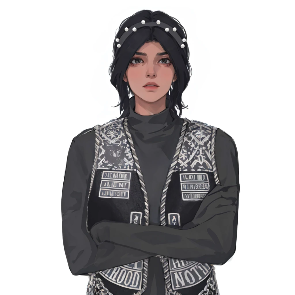 (masterpiece:1.2, best quality), (1girl, solo, upper body:1.2),flat face,Hair: buzz cut, Clothing: oversized, distressed denim jacket with patches and pins, paired with black skinny jeans and combat boots, Hanging out in an underground music venue or street art exhibit