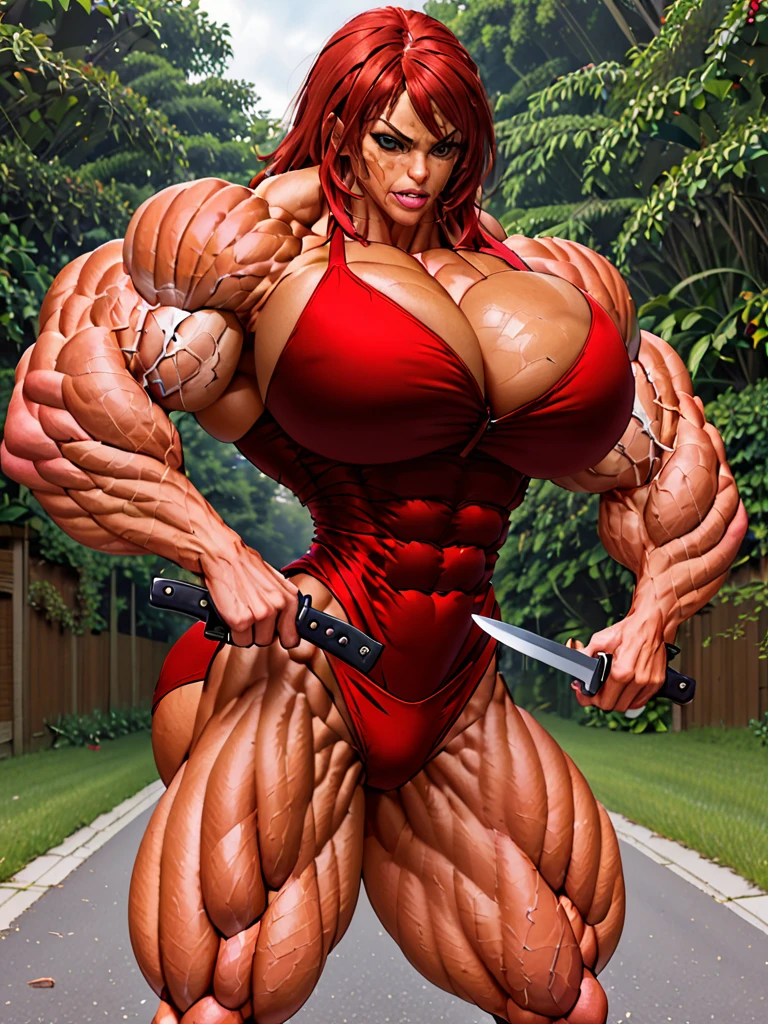 Muscle woman dangerus knifes