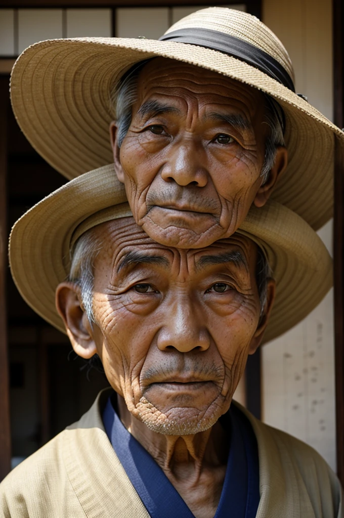 An old Japanese man seen from the front