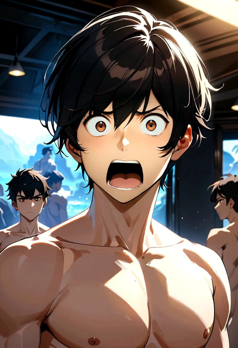 male、Brown eyes、Surprised expression