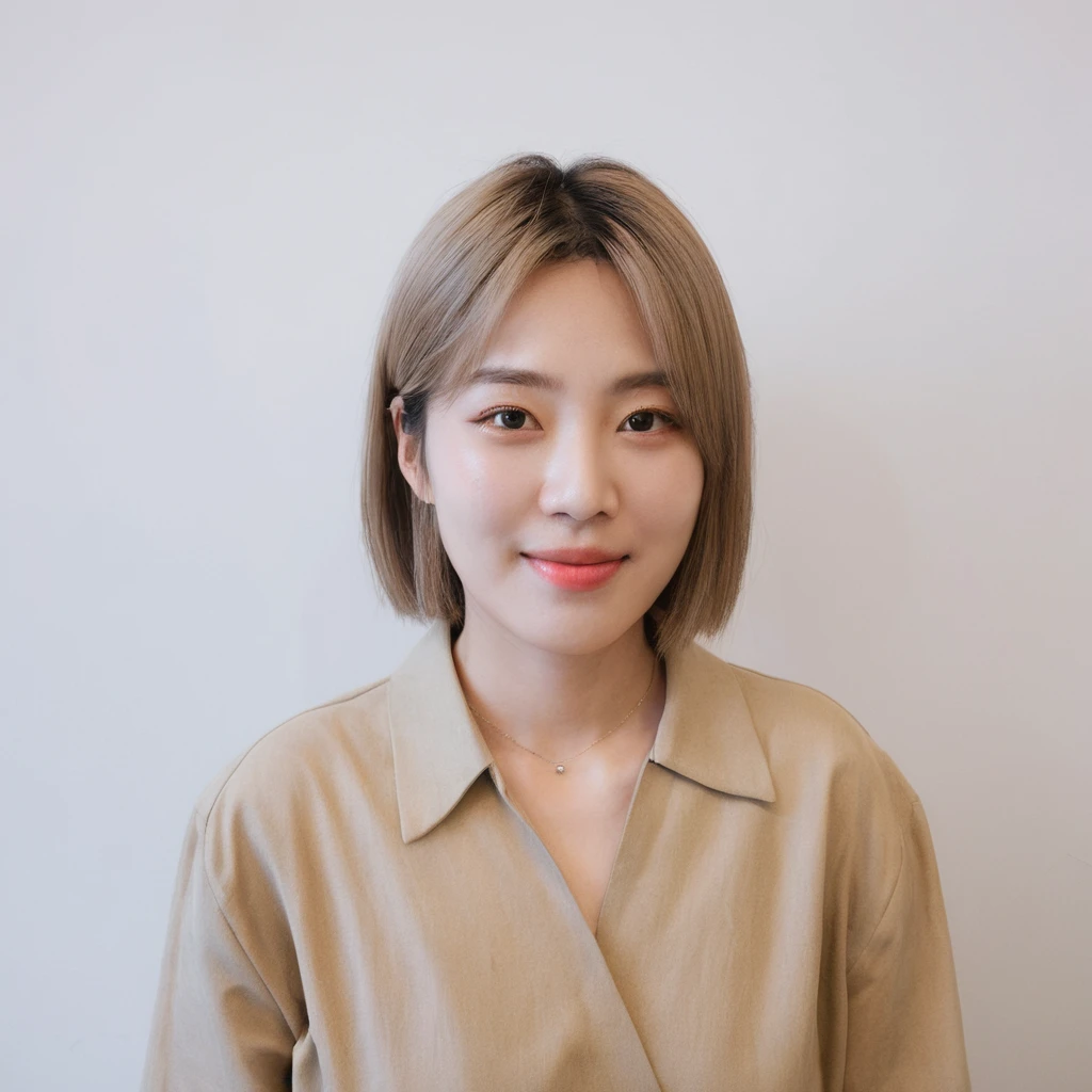 Best Quality, 8k, Masterpiece, (Portrait: 1.3), (photo realistic:1.4), (hyper realistic:1.4), Sharp Focus, looking at viewer, (smoother lighting:1.1), (increase cinematic lighting quality:0.9), realistic lighting, backlighting, light on face, ray trace, (brightening light:1.2), (Increase quality:1.4), sharp detail, (best quality real texture skin:1.4), finely detailed eyes, black_eyes, finely detailed face, 25 year old Korean woman, smiling_face