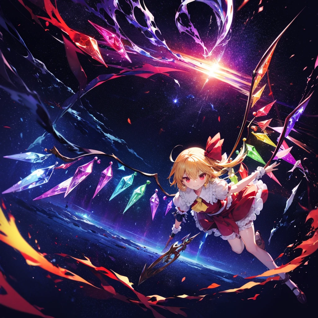 (((Fantasy　Flandre Scarlet)))　((Flaming Spear　Moonlit Night　star　smile　drop down　Catch the wind　End of the Galaxy　Broken glass))　(Shining Background　Shining Background)