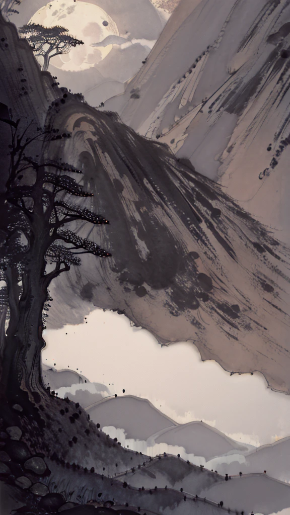 Mountain road, fall, leaf, fog, night, full moon, owl