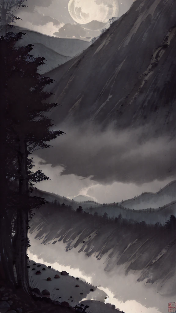 Mountain road, fall, leaf, fog, night, full moon, owl